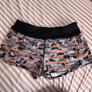 lululemon athletica Black Waistband Shorts with Pink & Orange Stripes